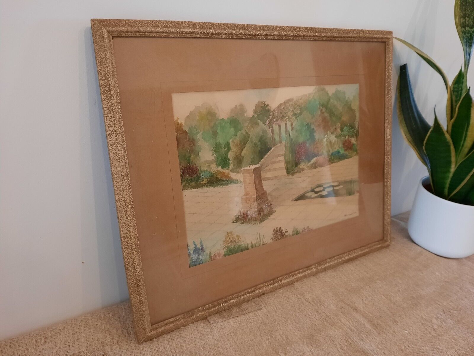 G Richardson original British 20th C Gardens Signed Watercolour floral vtg antiq