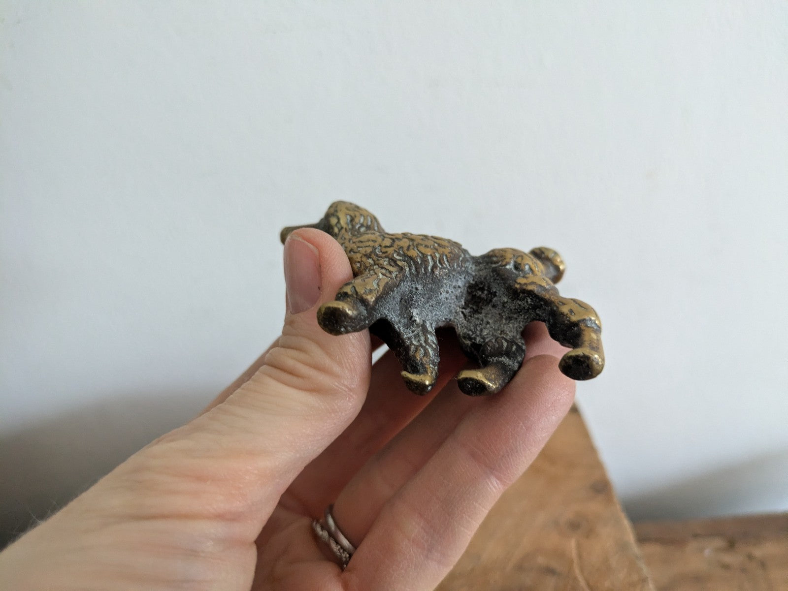 Vintage Small Solid Brass Poodle Ornament Figurine Prop Dog Mid Century Original