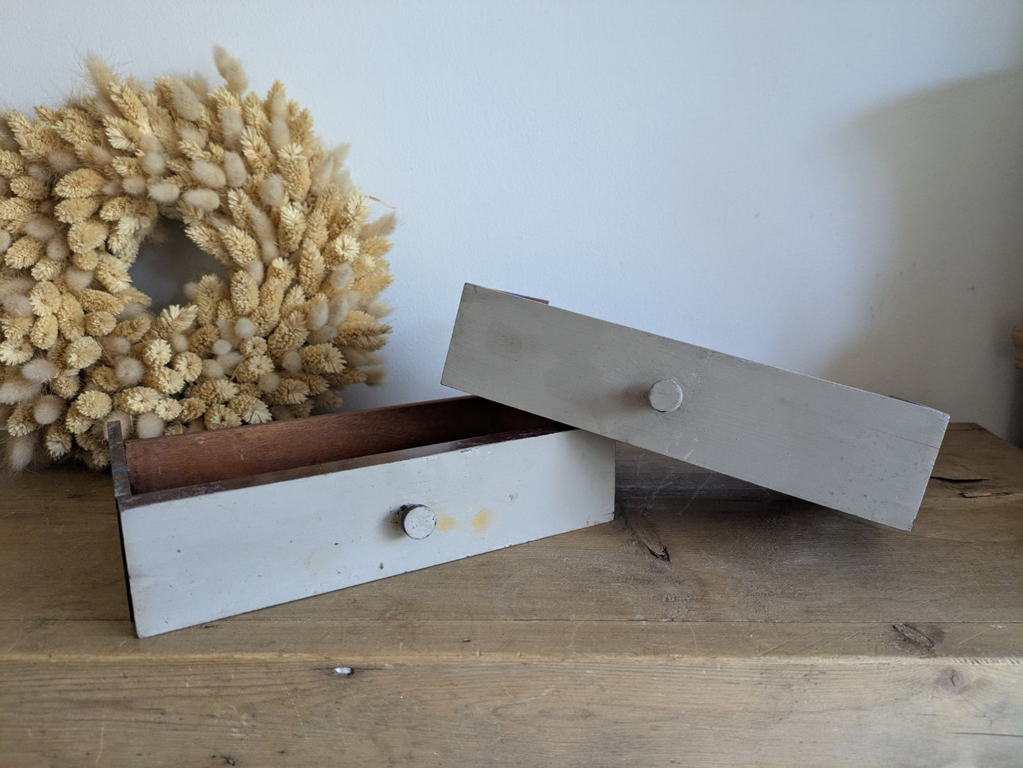 2x Vintage Wooden Engineering Boxes Drawers Apothecary Craft Display Tray Antiqu