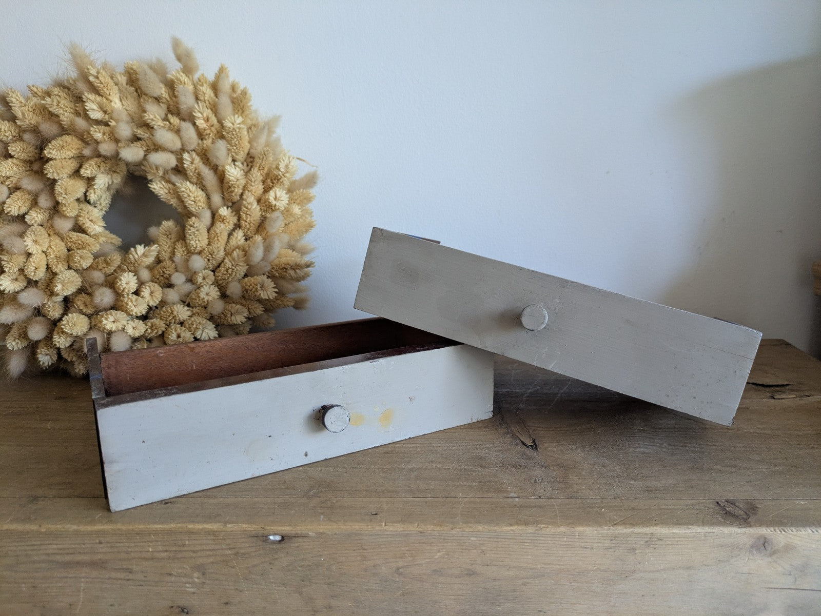 2x Vintage Wooden Engineering Boxes Drawers Apothecary Craft Display Tray Antiqu