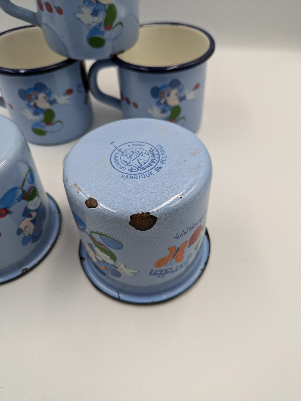 5x Disneyland Paris Mickey Mouse Mugs Camping Collectible Vtg Côté Jardin Blue