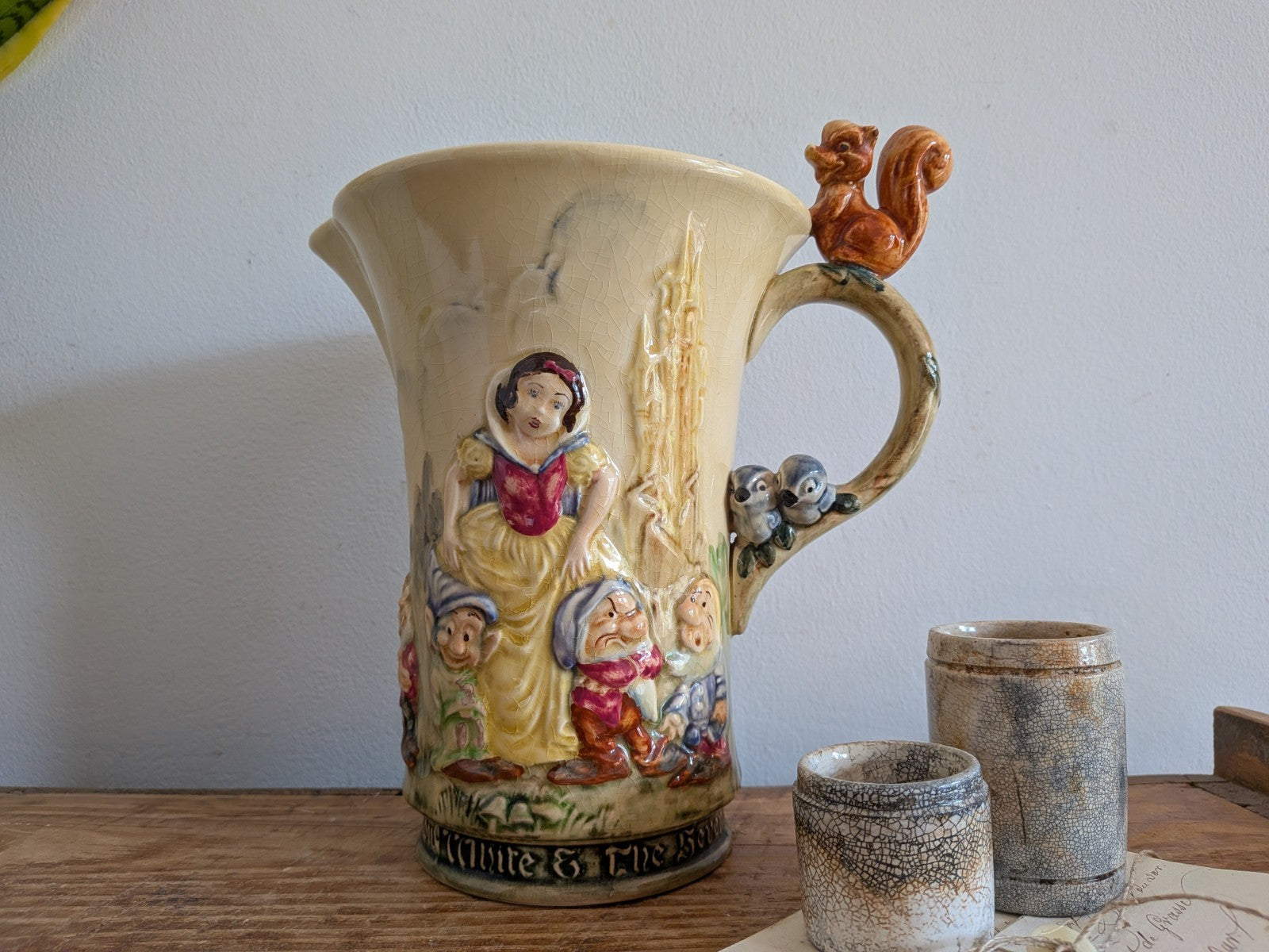 Rare Wadeheath Musical Snow White & The Seven Dwarfs Jug c1938 Art Deco, Working