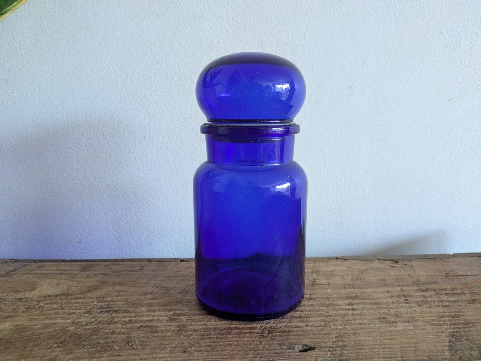 Vintage Blue Glass Cobalt Apothecary Storage Jar Made in Belgium 17cm High Vgc