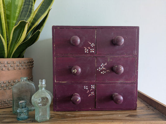 VTG Painted Drawer Office Craft Drawers Table Desk Top Index Work Sewing Purple