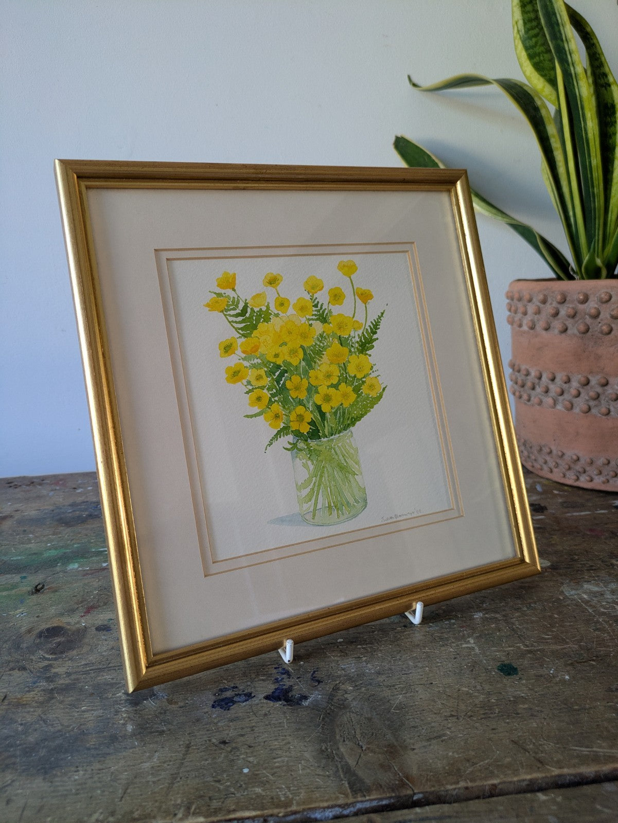 Original Watercolour Painting Judith Blathwayt Spring Buttercups Floral Flowers