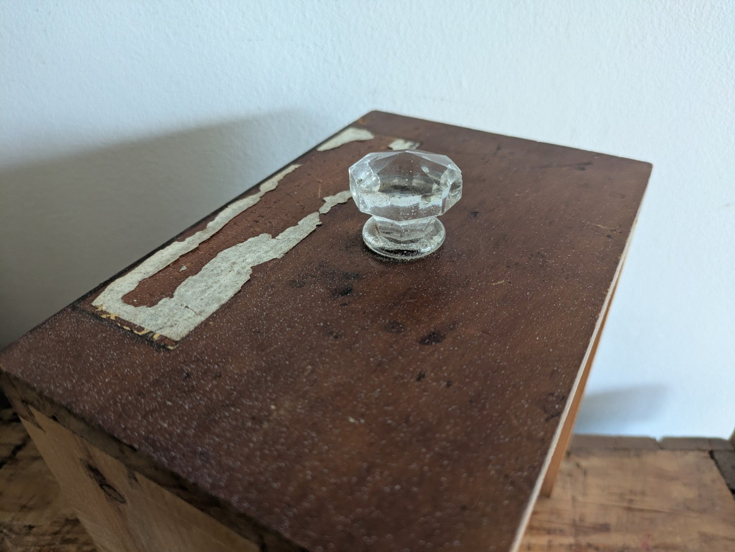 Antique Apothecary Cabinet Wood Drawer Glass Knob Victorian Vtg Single Chemist 