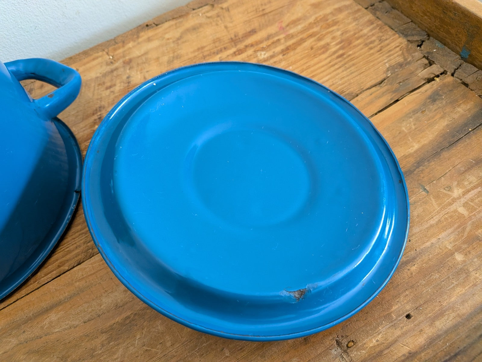 Enamel Saucepan Cobalt Blue Enamel Pot Yugoslavia Small Vintage Lid Pan Pot Vgc