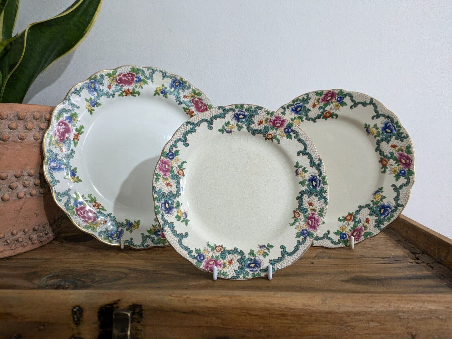 3x Antique English Royal Cauldon Pottery "Victoria" Plates Booths Floradora Mix