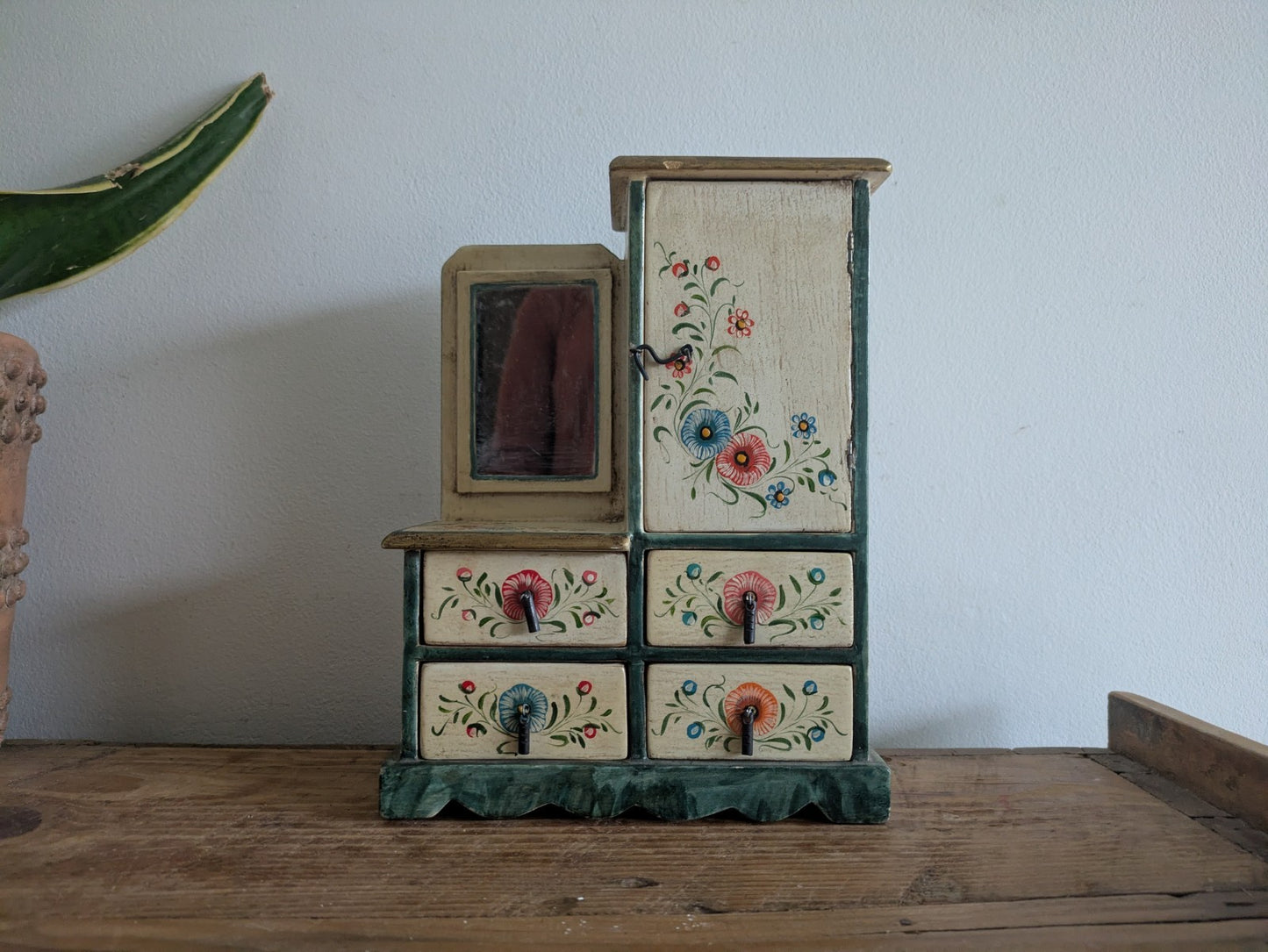 Hand-painted Small Scale Mini Tabletop Cabinet Cupboard Draw Folk Art Furniture