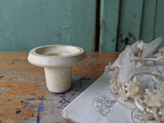 Antique Ironstone Candle Holder Crazed Candle Stick Rare Vintage Crackle Glaze