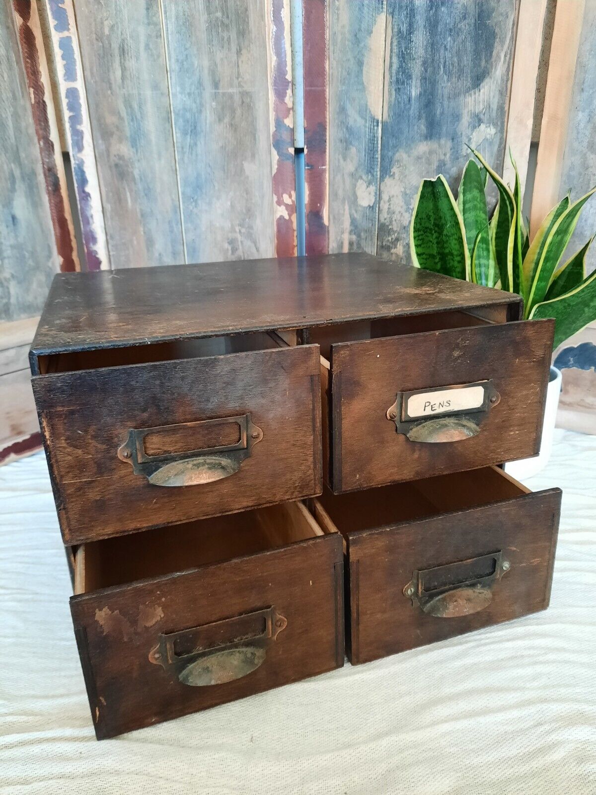 Antique engineering 4 drawer Wood Drawers garage printer file index drawers old