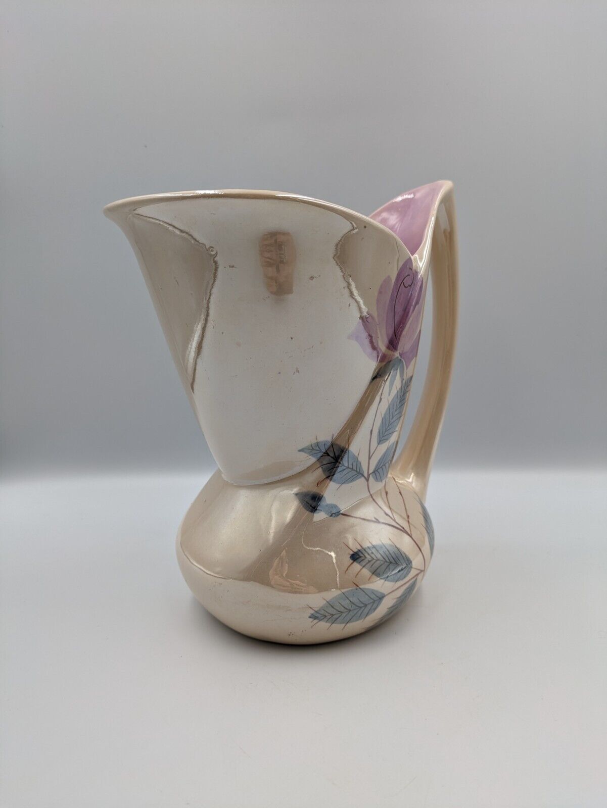 Vtg Art Deco Royal Norfolk Ceramic Iridescent Hand Painted Floral Pitcher Jug