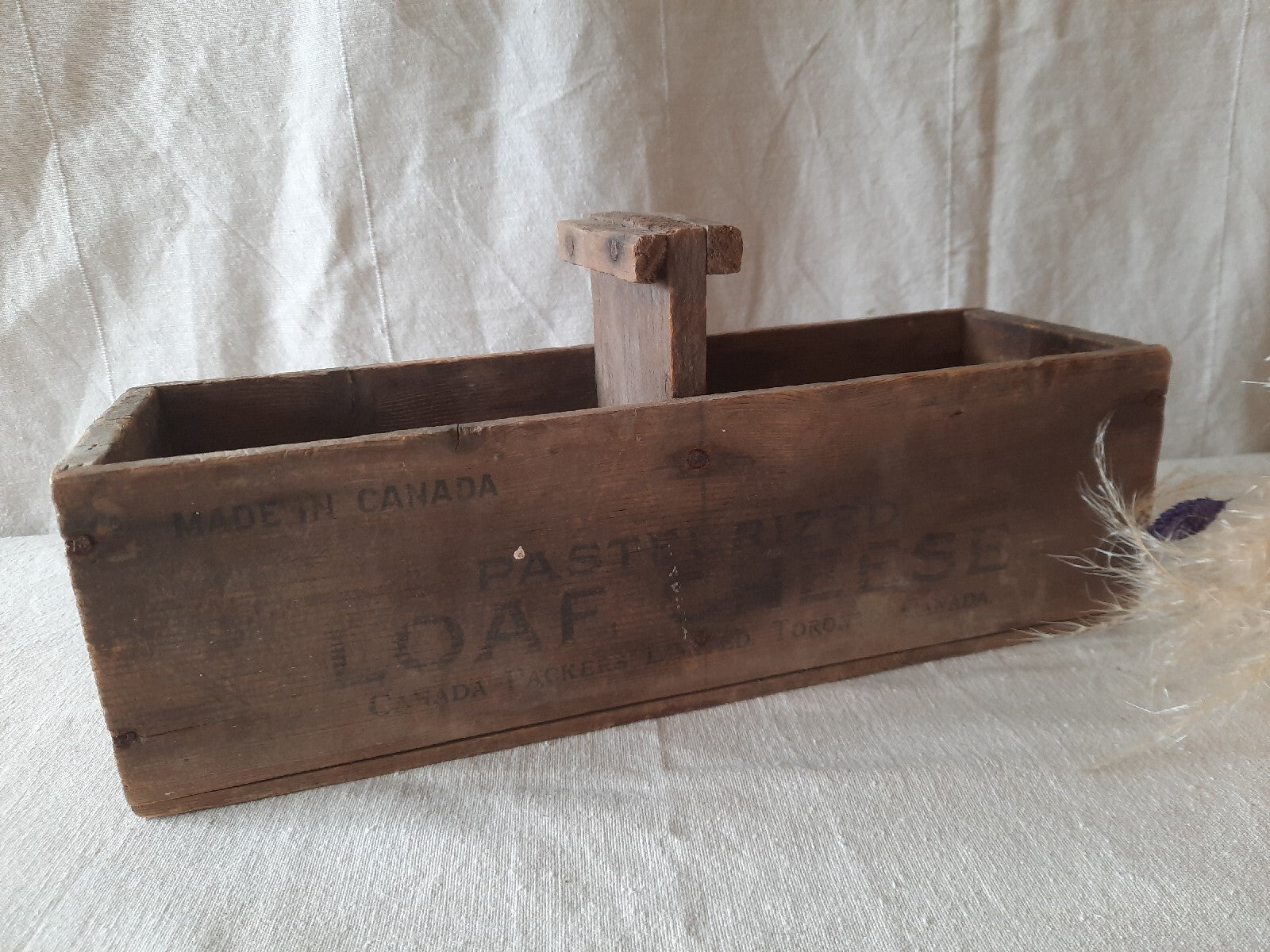 Rare Antique Canada Wooden Box Advertising BRAND LOAF CHEESE Crate Vintage Prop