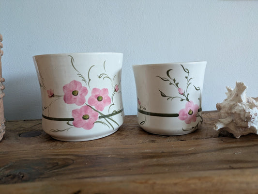 Pair Of Ceramic Planter Plant Pots Portugal John Buck Vintage Floral Large Small