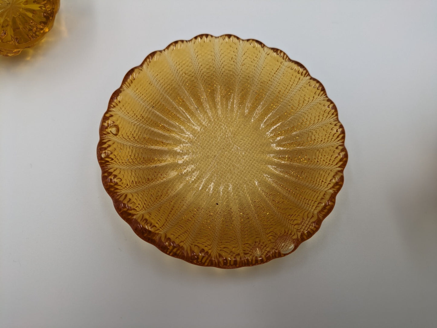 2x Vintage Amber Glass Thistle Shape Cream Milk Jug Toothpick Holder Saucer Rare