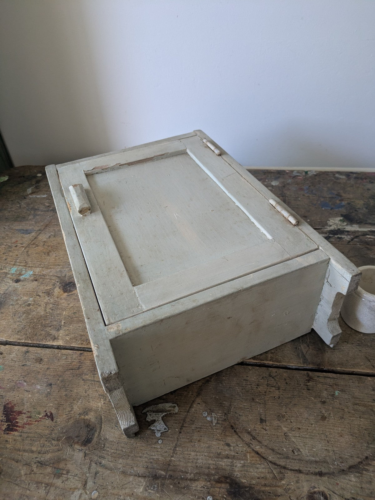 Vintage Mid-century Bathroom Chippy Wooden medical wall cabinet Retro White Prop