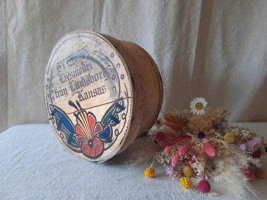 Vtg Wooden Pantry Box Hand Painted Flowers Little Sweden, USA Food Bentwood Rare