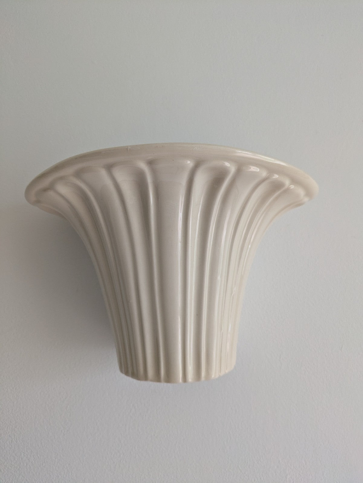 Large Fluted Ceramic White Wall Pocket Vase JM SHANNAN STEVENSON Planter Vintage