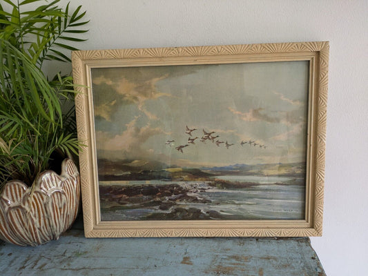 Vintage Vernon Ward Print Framed Art Painting Stream From The Hills Flying Ducks
