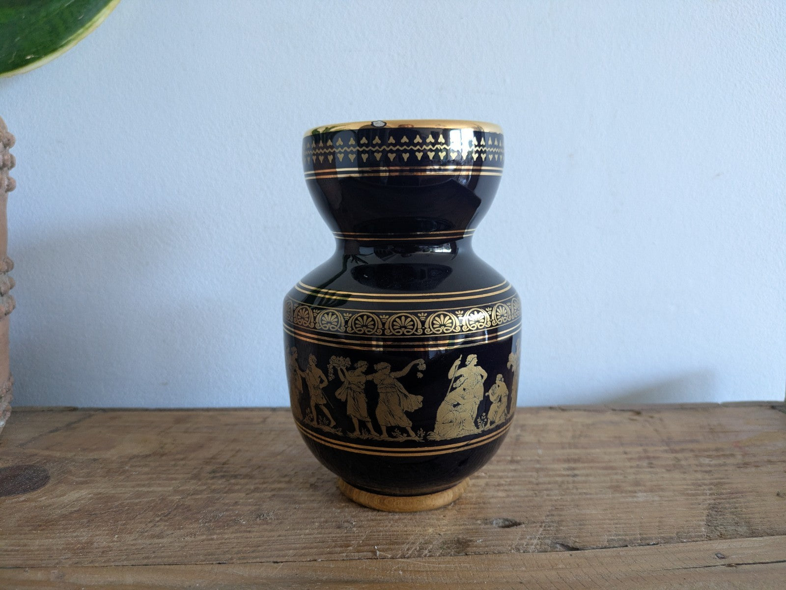 Vintage Neofitou Keramik 24k Gold Design Greek Vase black/Dark Navy Blue Gilt 