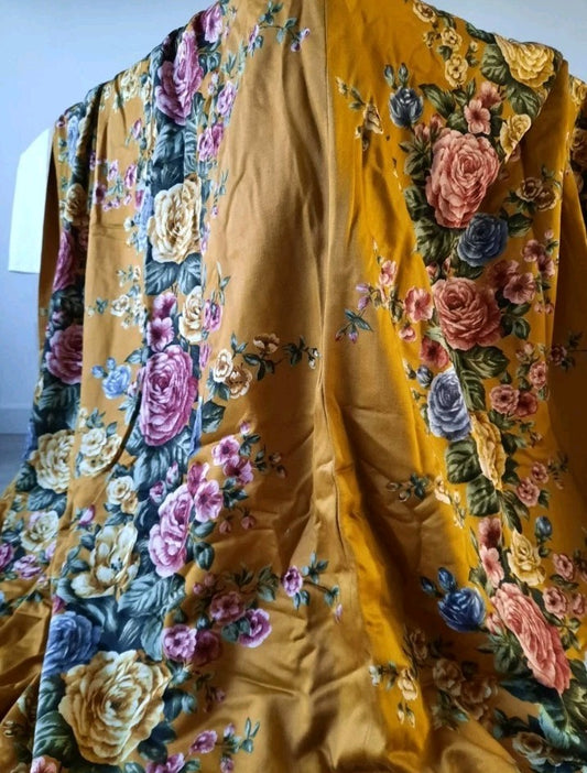 Vintage Cravendale Floral Curtain SINGLE W236cm D161cm Satin mustard yellow