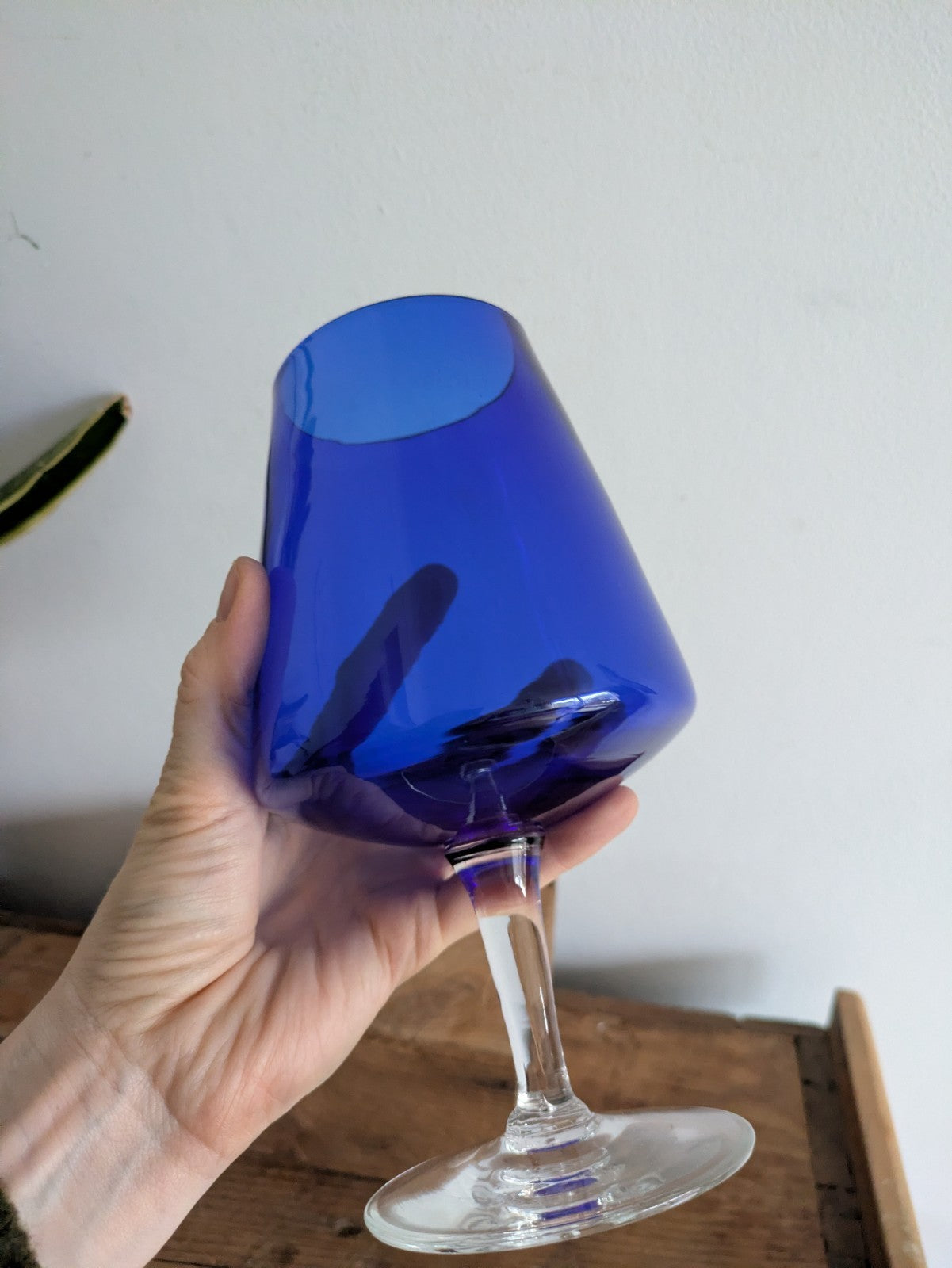 Bohemia Vintage Extra Large Blue Cobalt Brandy Glass Retro Mid Century Prop Vgc