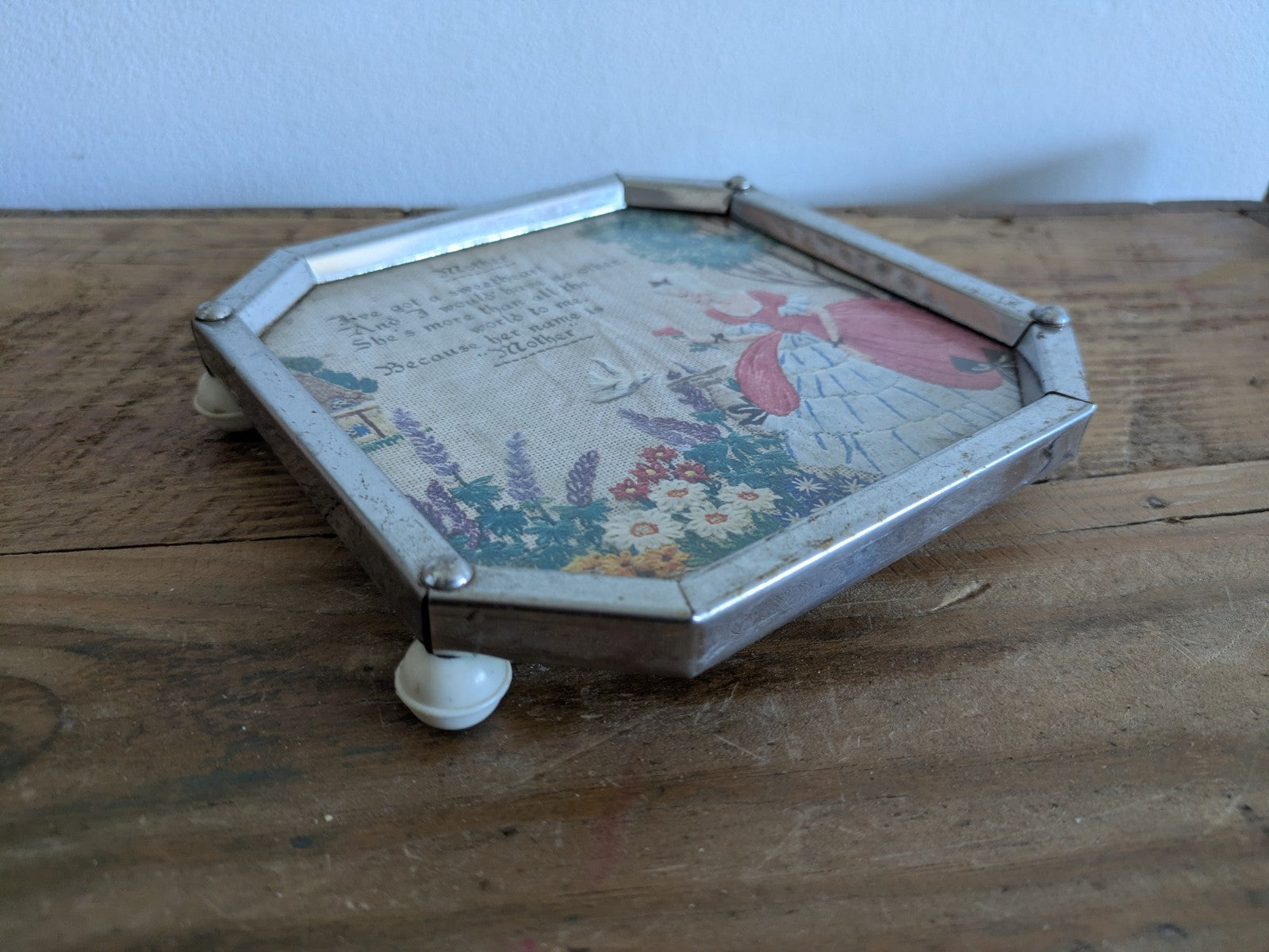 Rare Vintage Deco Mother Teapot Tea Kettle Chrome Trivet Hot Plate Stand Coaster