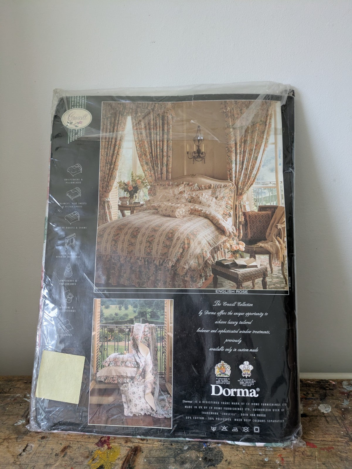 Vintage DORMA Table round CIRCULAR TABLECLOTH Frill Edge Cabbage Rose Floral NEW