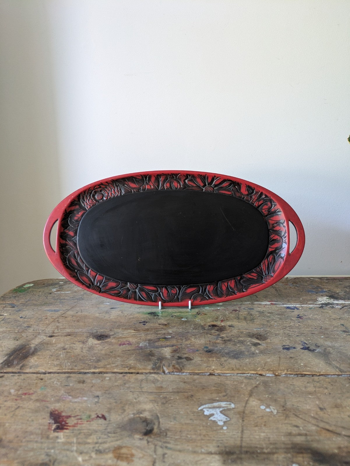 Japanese Obon Tray Lacquer Vintage Kamakura Tradition Carved Large Rare Floral!