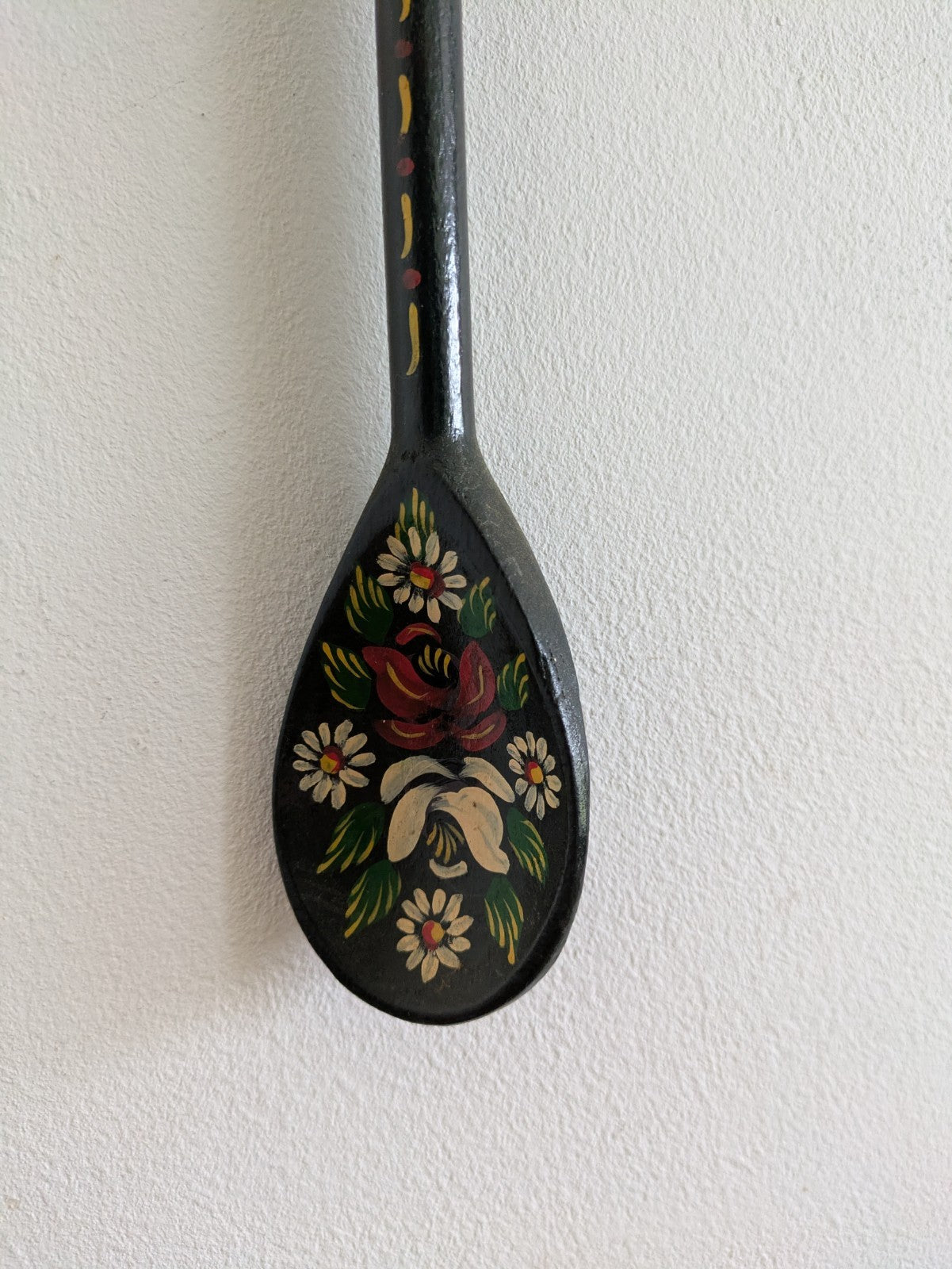 Vintage Traditional Hand Painted Retro Canal Barge Ware Wooden Spoon Black Gypsy