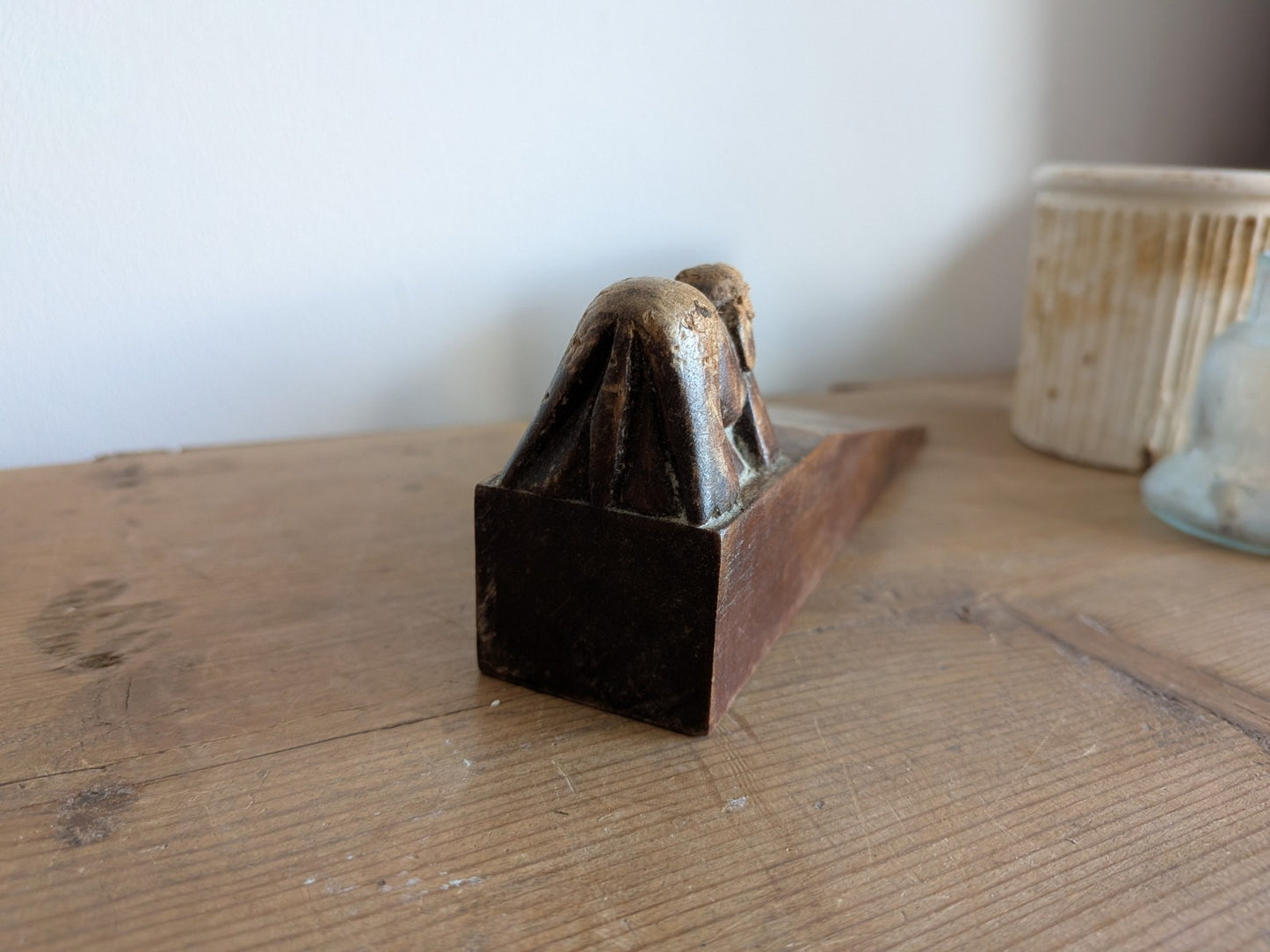 Antique Carved Rare Doorstop Primitive Wood Wedge Elephant Indian Folk Art Vtg