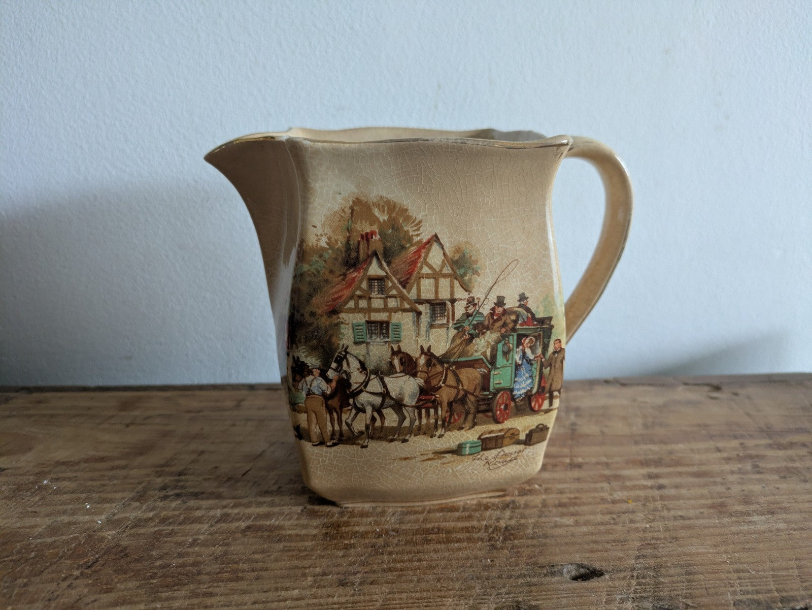 Vintage Falconware Jug ‘The Dover Road’ England Horse Coach Pub Crazed Buttery