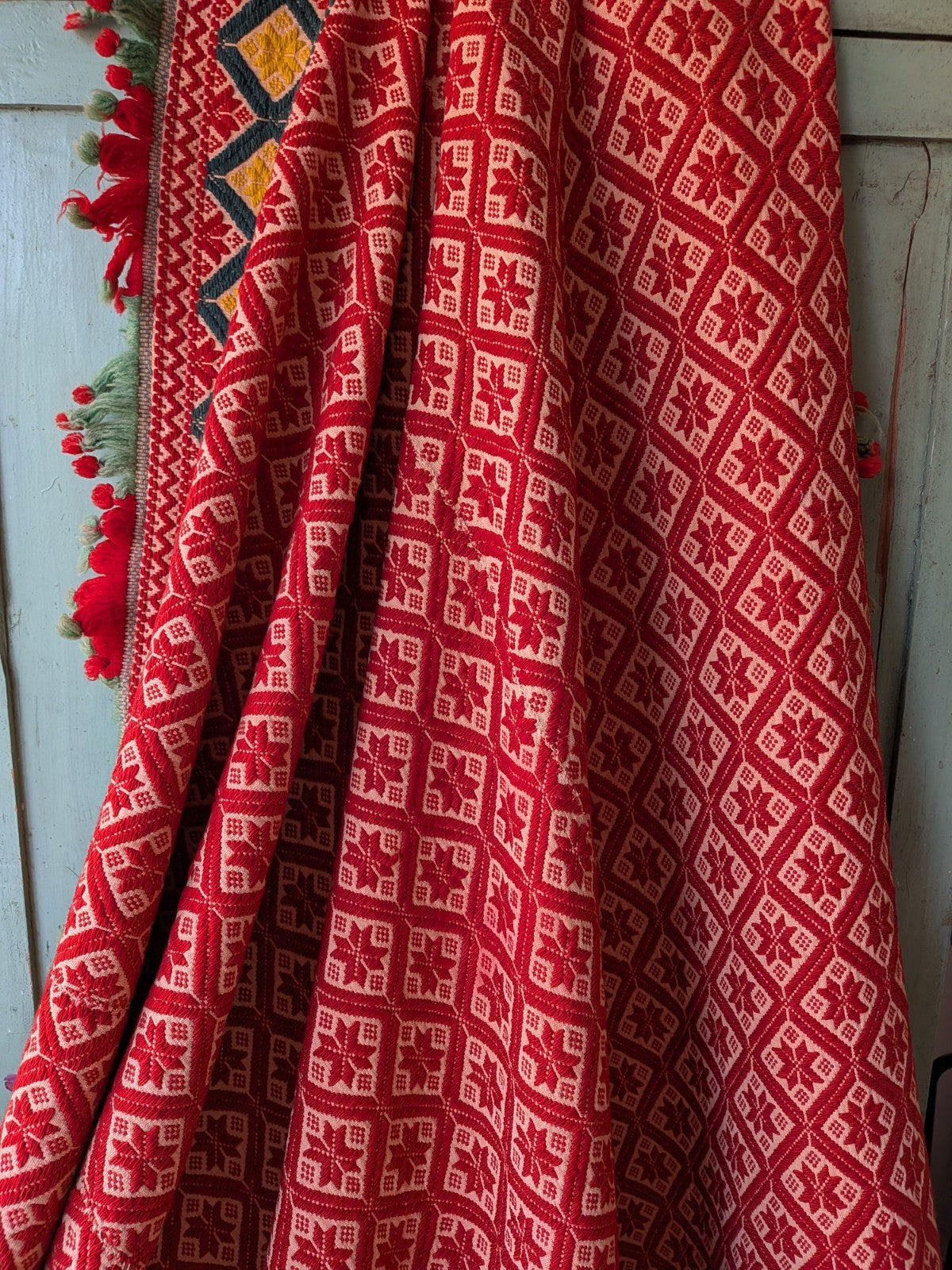 Sindhi Rald Bangladesh Blanket Handmade Woven Vintage Red Patterned Bengal Thick