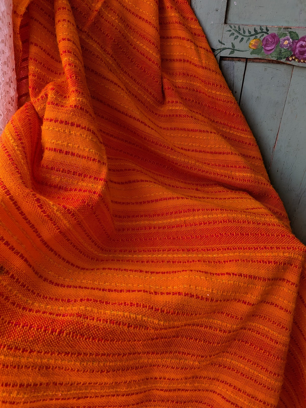 Vintage Retro Orange Polyester Double Bedspread Topper Bedding RARE Prop Woven