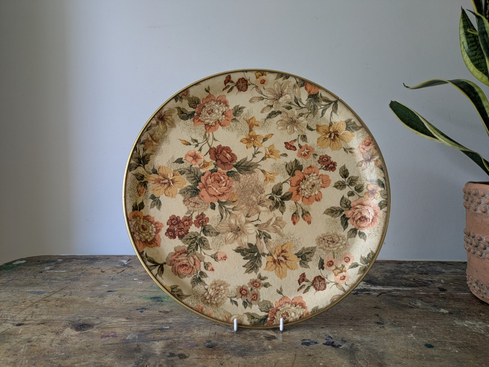 Vintage Arnold Designs Fibreglass Drinks Tray Round Floral Design Serving Prop