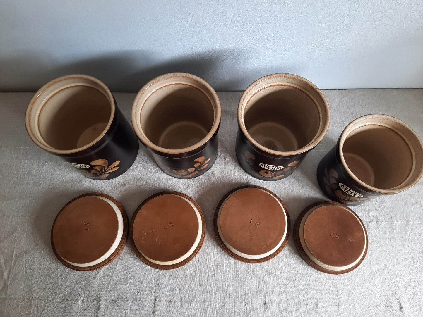4 Vintage Stoneware Bakewell Storage Jar Denby Kitchen Ware England Coffee Sugar