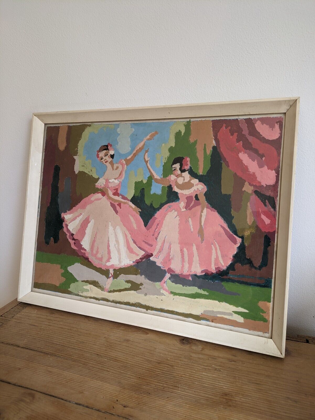 Vintage Mid-Century Paint by Number Ballerina Ballet Picture Framed Kitsch Frame