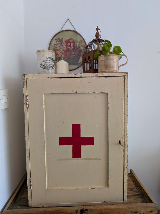 Vintage First Aid Medicine Cabinet Bathroom Wood Medical Prop Cupboard Sections
