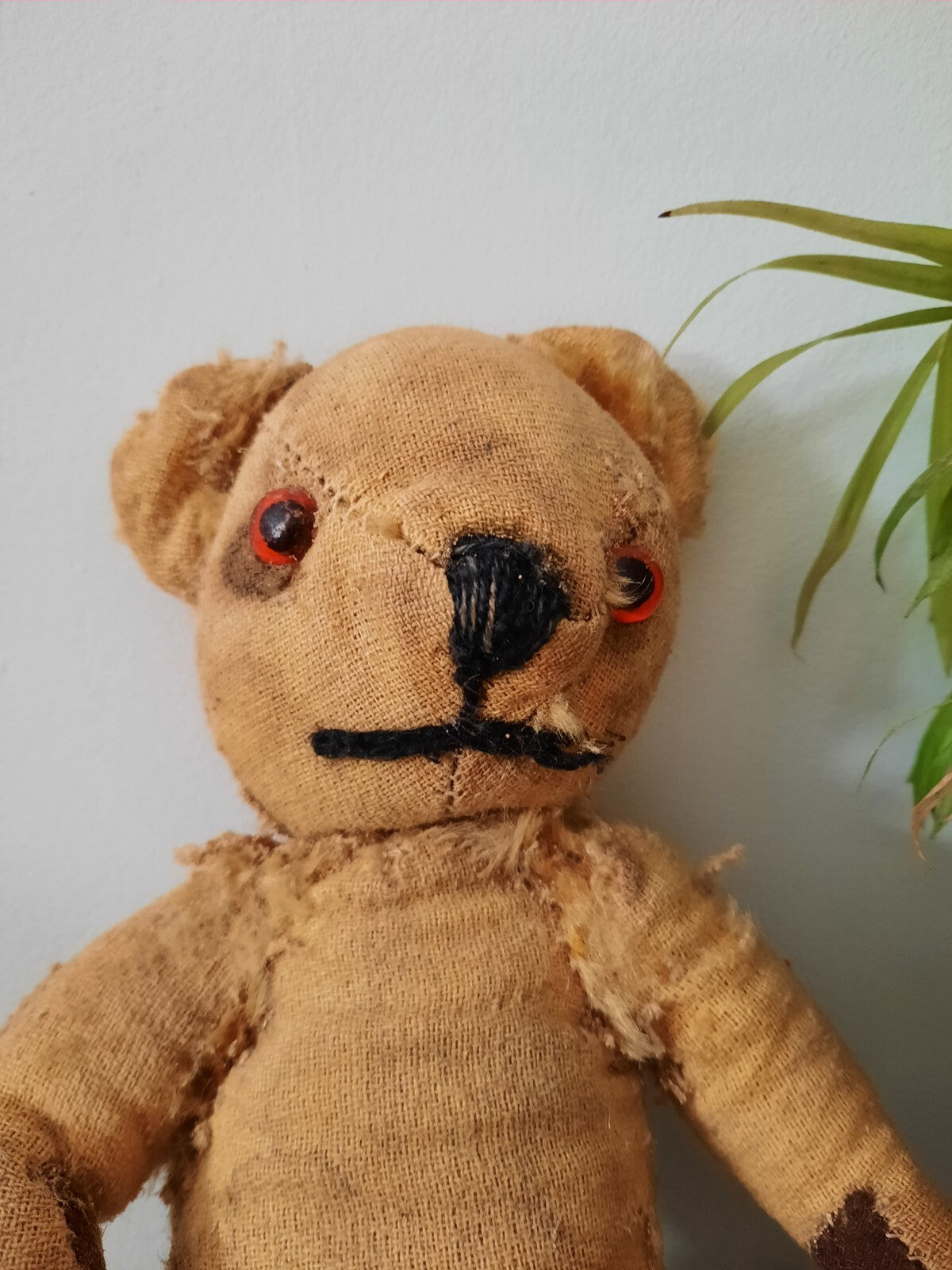 Antique Small Jointed Old Mohair Teddy Bear straw stuffed vintage RARE worn toy!