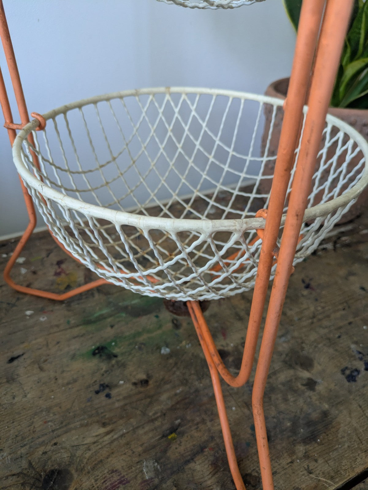 Vintage Mid Century 50 60s Prestige Veg Kitchen Rack Storage Wire Basket Orange