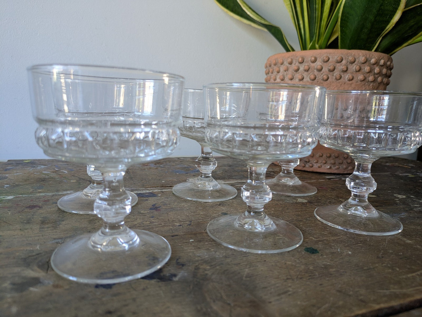 6x Vintage Champagne Luminarc French Crystal Glasses Set Pudding Dishes  Quality