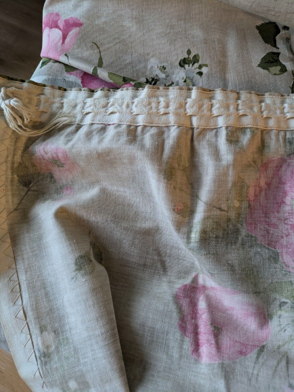 Vtg SANDERSON Pink rose Floral Curtains Shabby Chic W108cm D162cm fabric Grey