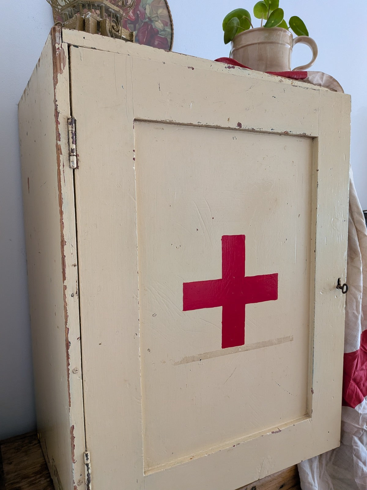 Vintage First Aid Medicine Cabinet Bathroom Wood Medical Prop Cupboard Sections