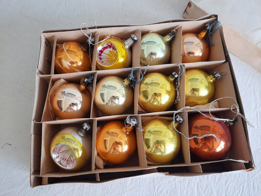 Vintage Christmas Decorations, germany Antique Tree Concave Gold 12 Set Rare Mcm