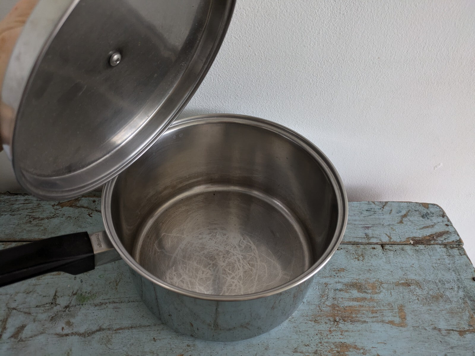 Vintage Retro Prestige Stainless Steel Cookware Stock Pot Saucepan w/lid Prop Vg
