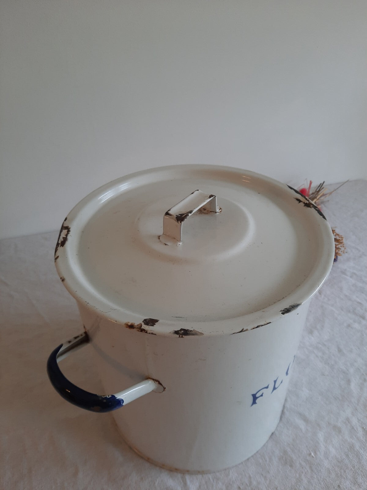 Antique / Vintage Enamel Flour Bin Storage Container Kitchen Display Early Retro
