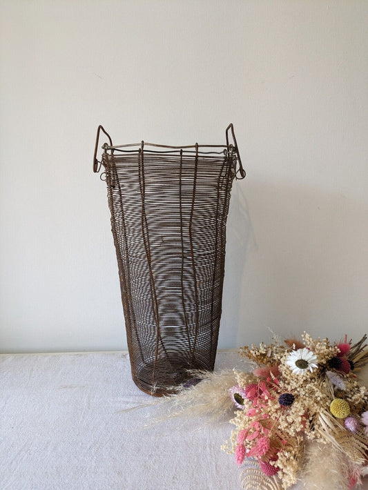 VTG Metal Wire Vase 19.5cm Diam 37.5cm Tall Flowers Prop Florist Display Basket