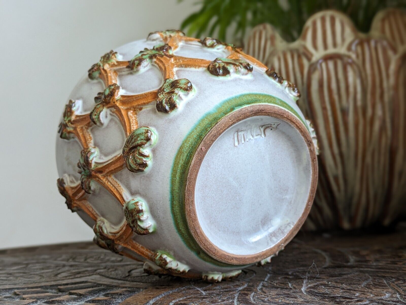 RARE HAND PAINTED ITALIAN POTTERY PLANT POT  VINTAGE MID CENTURY RETRO LATTICE 