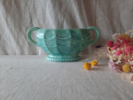 Vintage Retro Stoneware England 1930s Green Ornament Mantle Vase Art Deco Rare