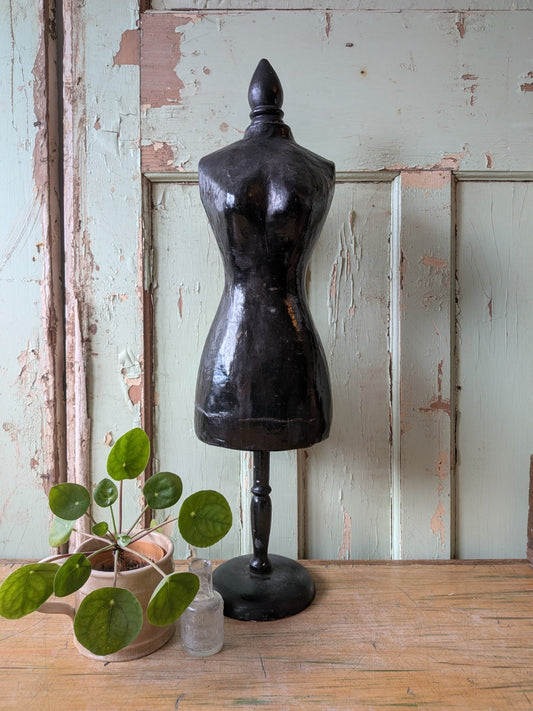 Vintage Miniature Female Black Mannequin Torso Full Body Dress Form with Stand